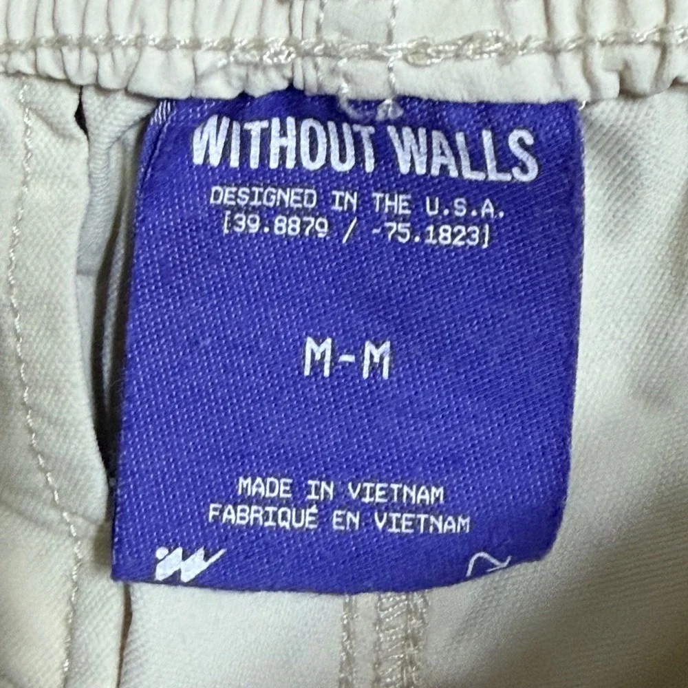 Without Walls Mens Nylon Hiking Shorts Cream Off White Belted Cargo Pockets Sz M